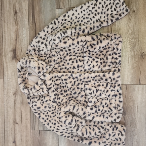 H&M Faux Fur Coat Cheetah Print Light Beige sz M - Picture 2 of 6